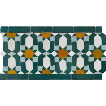 Mosaic House Moroccan tile Dazzle BV 1-24-30-8 White,   Ochre,   Sea Green,   celadon, celadon, green   solid zellige, mosaic, zellij, border, glaze, intricate, classic 